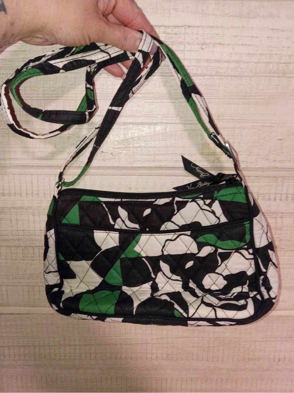 Vera Bradley Black White and Green Quilted Crossbody Bag